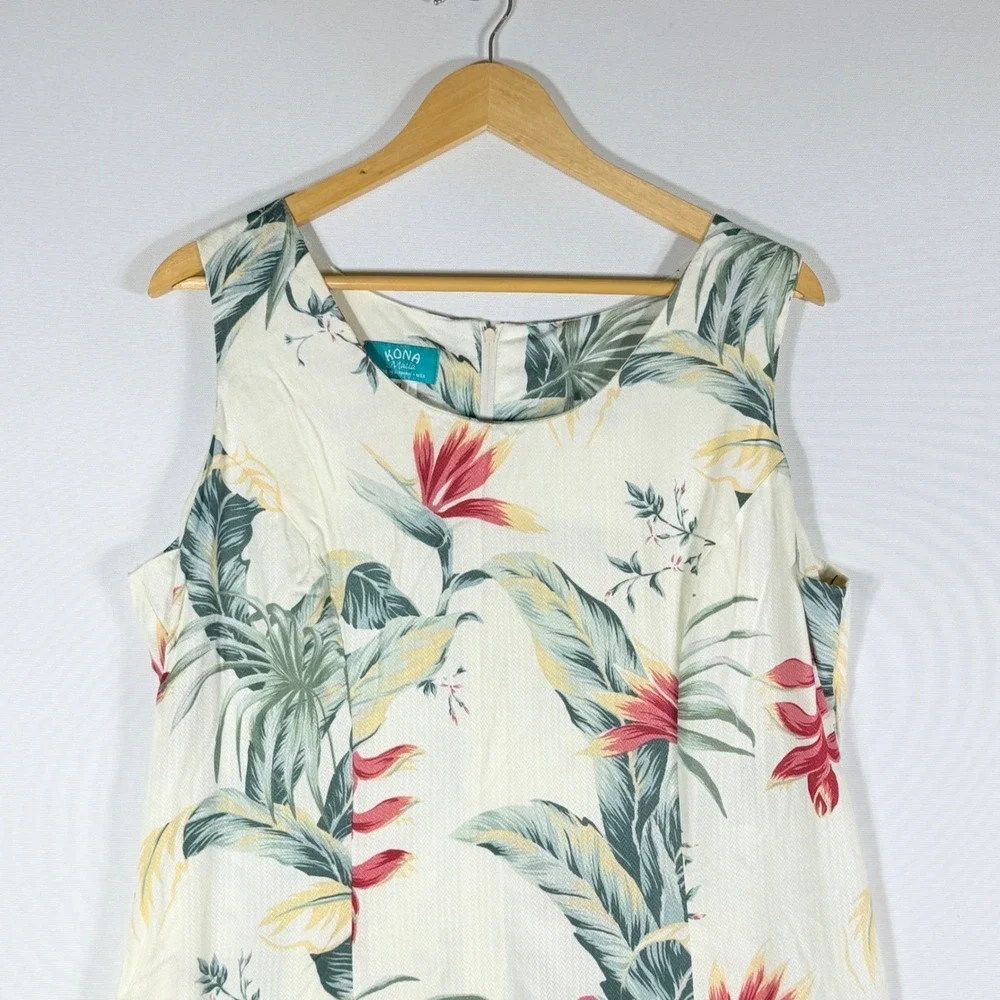 Kona Malia Womens XL 12 Dress‎ Tropical Floral Hawaiian Cream Resort Chic Cruise